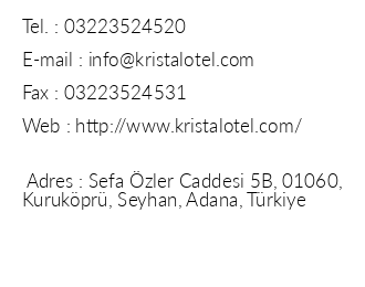 Kristal Otel Adana iletiim bilgileri